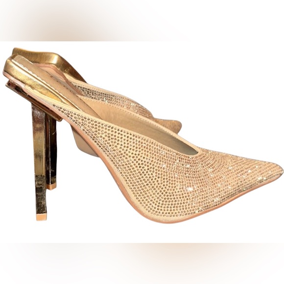 Lemon Shoes - LEMONADE Elegant Gold Shimmering Mules.Size 8 Pointed Toe 4” Stiletto Heels